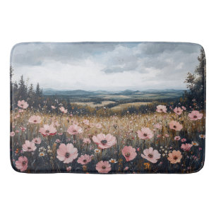 Blush Pink Wildflowers Landscape Bath Mat