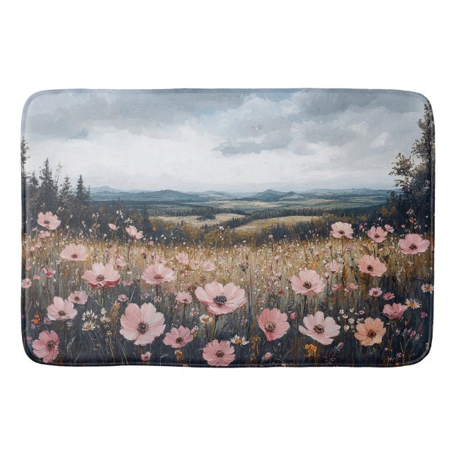 Blush Pink Wildflowers Landscape Bath Mat (Front)