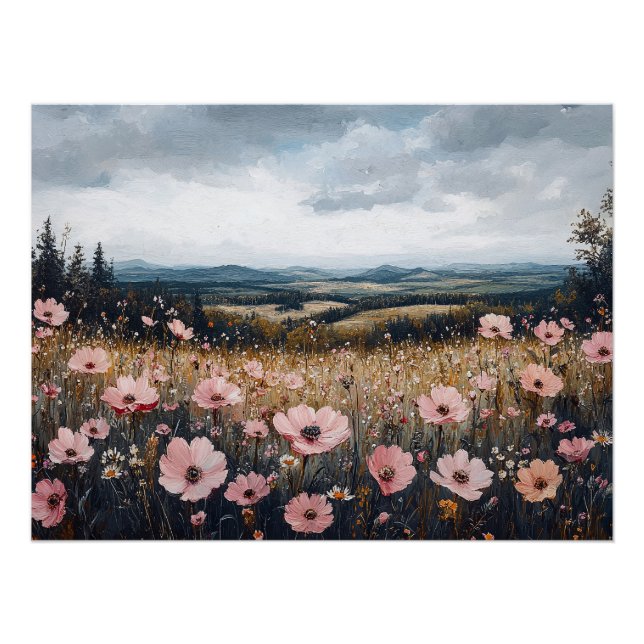 Blush Pink Wildflowers Landscape Poster (Front)