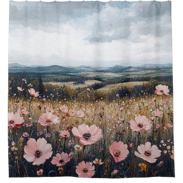 Blush Pink Wildflowers Landscape Shower Curtain (Front)