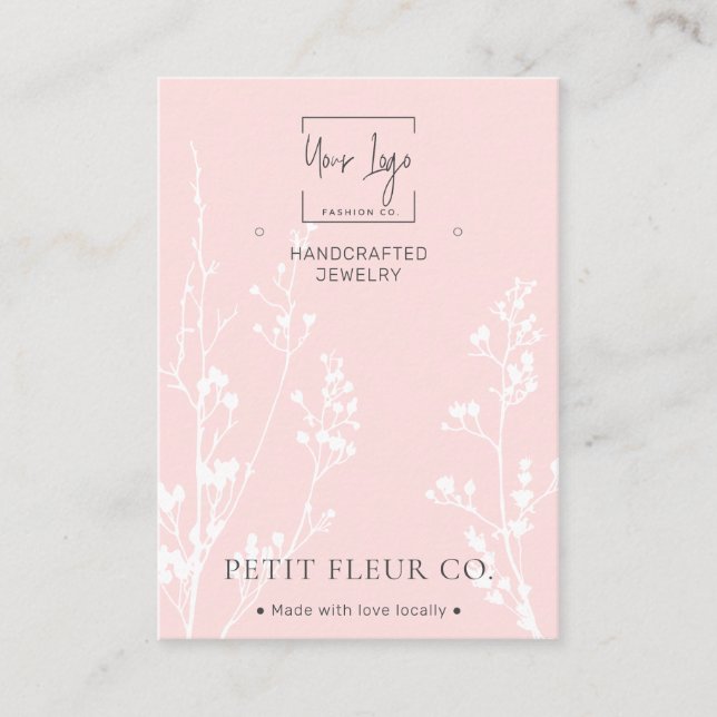 Blush Pink Wildflowers QR Jewellery Display Card (Front)