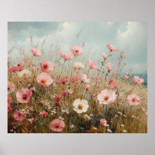 Blush Pink Wildflowers Scenic Painting Poster