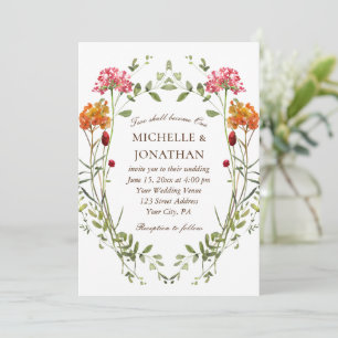 Blush Pink Wildflowers Wreath Christian Wedding Invitation