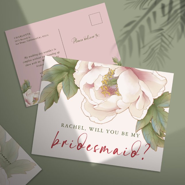Blush Pink Will You Be My Bridesmaid Proposal Po Postcard (Creator Uploaded)