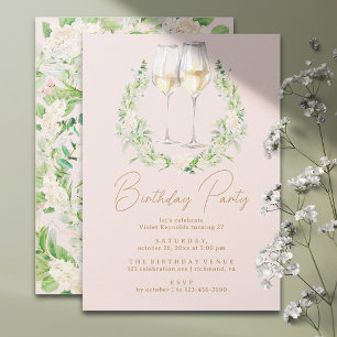 Blush Pink Wine Garden Chic Any Age Adult Birthday Invitation