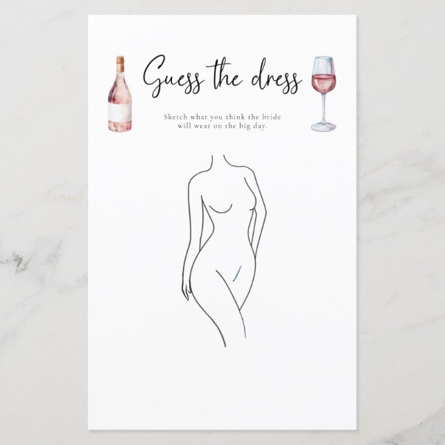 Blush Pink Wine Guess The Dress Bridal Shower Game (Front)