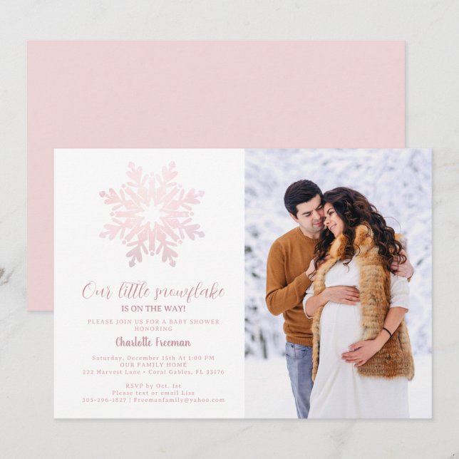 Blush Pink Winter Baby Shower Photo Invite (Front/Back)