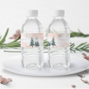 Blush Pink Winter Baby Shower Water Labels