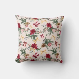 Blush Pink Winter Botanical Greenery Bow Pattern Cushion