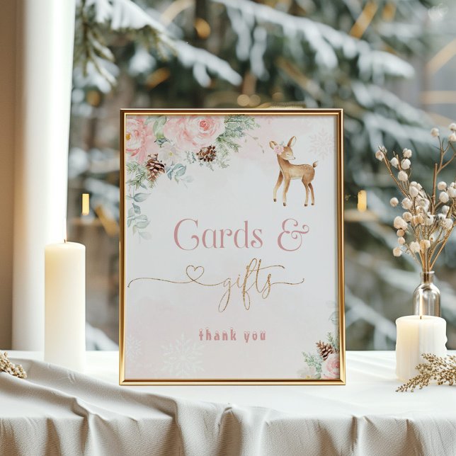 Blush pink winter deer birthday cards and gifts poster (Creator Uploaded)