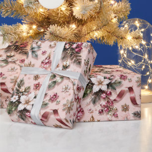 Blush Pink Winter Floral Wrapping Paper