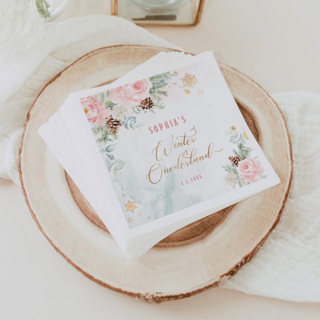 Blush pink winter onederland girl birthday napkin (Creator Uploaded)
