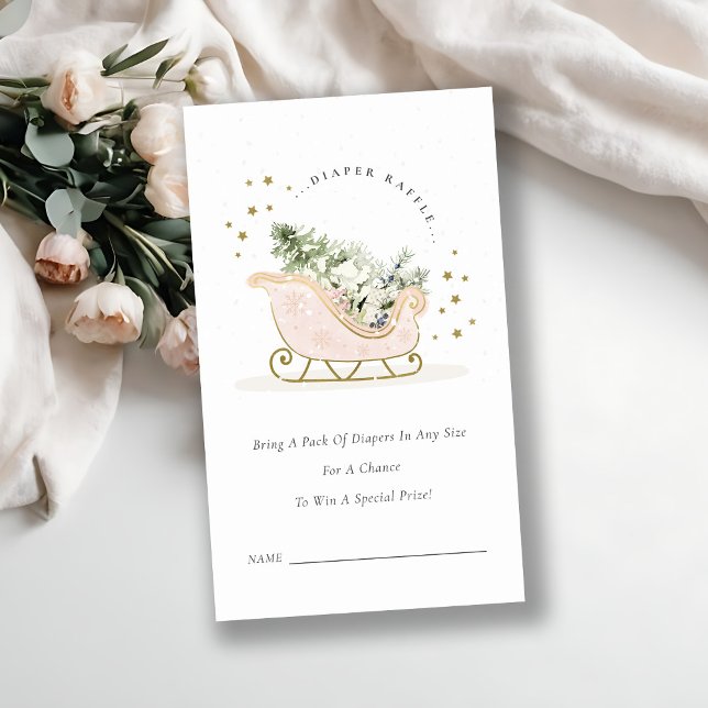 Blush Pink Winter Sleigh Diaper Raffle Baby Shower Enclosure Card (Creator Uploaded)