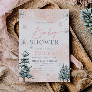 Blush Pink Winter Wonderland Baby Shower Invitation