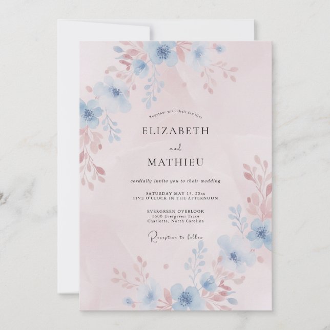 Blush Pink Wispy Romantic Wedding Invitation (Front)