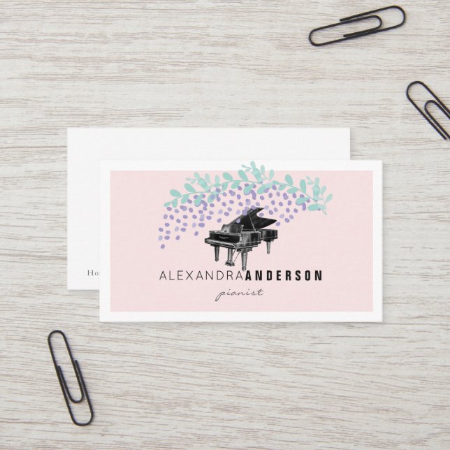 Blush Pink Wisteria Vintage Piano Business Card (Front/Back In Situ)