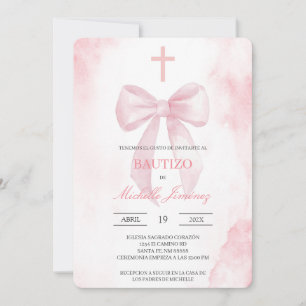 Blush pink with cross baptism invitation