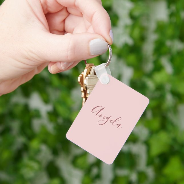 Blush Pink with Dark Name or Monogram Set and Text Key Ring (Hand)