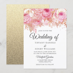 Blush Pink With Gold Floral Elegant Wedding Invitation