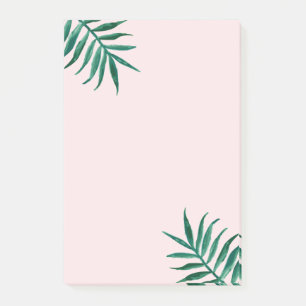 Blush Pink with Green Watercolor Palm Leaves Post-it Notes