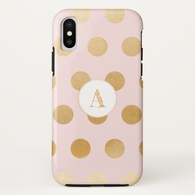 Blush pink with large gold polka dots, monogram Case-Mate iPhone case (Back)
