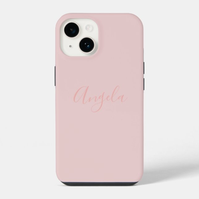 Blush Pink with Name iPhone 14 Case (Back)