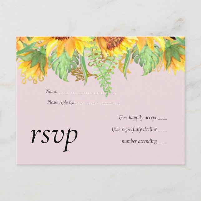 Blush Pink with Sunflowers Wedding Budget Invitation Postcard (Front)