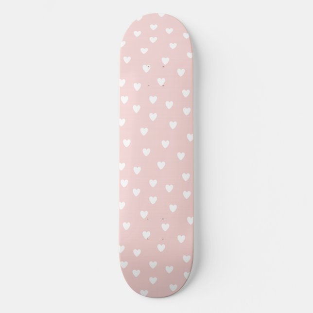 Blush Pink with White Hearts Girls Skateboard (Front)