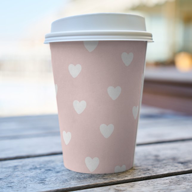 Blush Pink with White Hearts Paper Cup (Creator Uploaded)