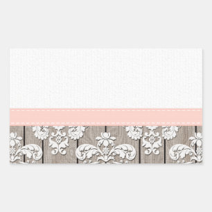 Blush Pink Wood Lace Rustic Rectangular Sticker