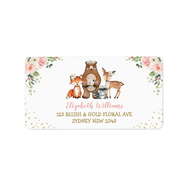 Blush Pink Woodland Animals Floral Return Address Label (Front)