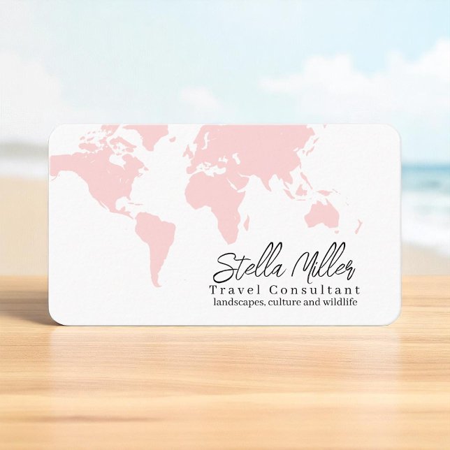 Blush Pink World Map Travel Consultant  Business Card (Creator Uploaded)