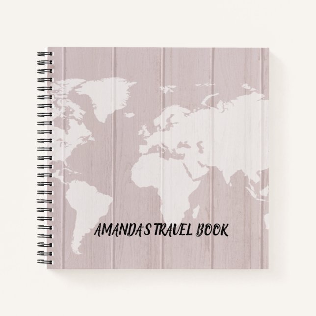 Blush Pink World map travel notes personalised Notebook (Front)