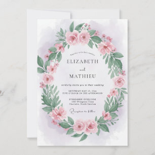 Blush Pink Wreath Wedding Invitation