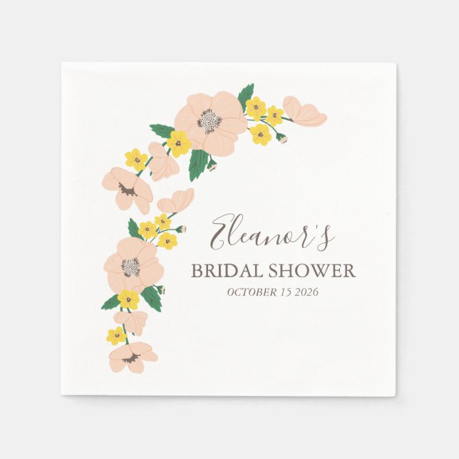 Blush Pink Yellow Floral Bridal Shower Custom Napkin (Front)