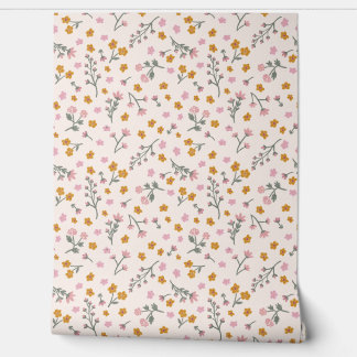 Blush Pink Yellow Grandmillennial Ditsy Floral Wallpaper