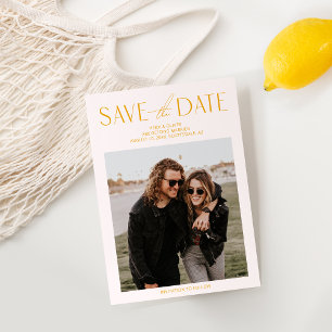 Blush Pink & Yellow Photo Save the Date Card