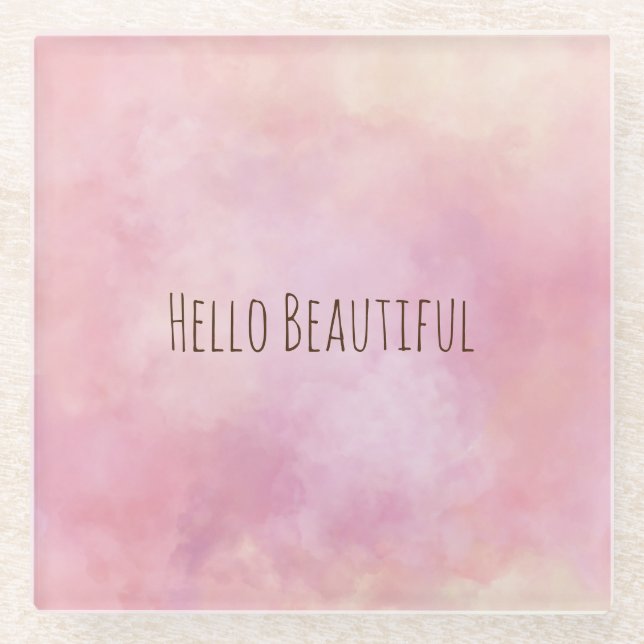 Blush Pink Yellow Tie dye Glass Coaster (Front)