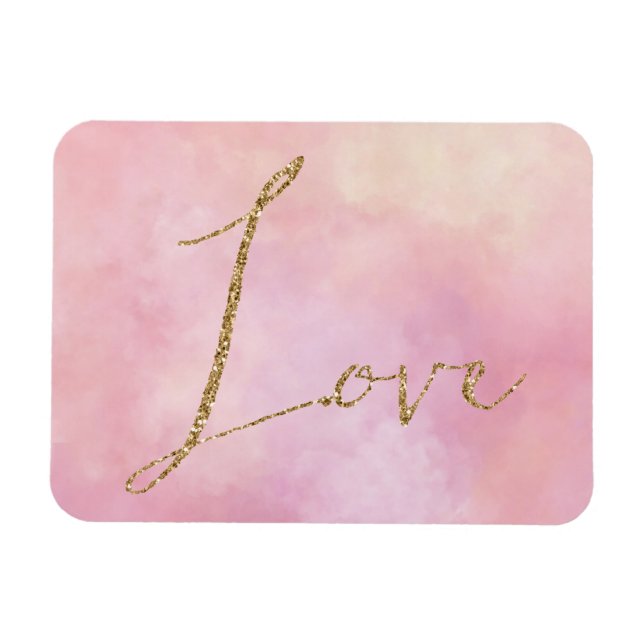 Blush Pink Yellow Tie dye Gold Glitter Love Magnet (Horizontal)