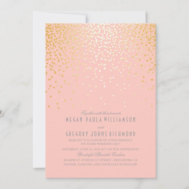 Blush Pinks and Gold Confetti Vintage Wedding Invitation (Front)