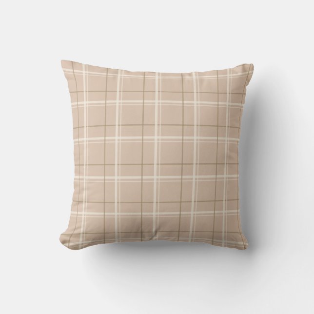 Blush Plaid Tartan Neutral Cushion (Front)