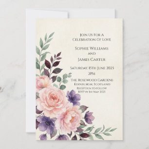 Blush Plum Floral Bouquet Wedding Invitation