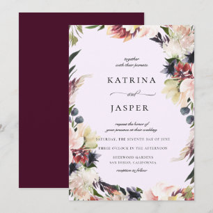 Blush Plum Floral Frame Wedding Invitation