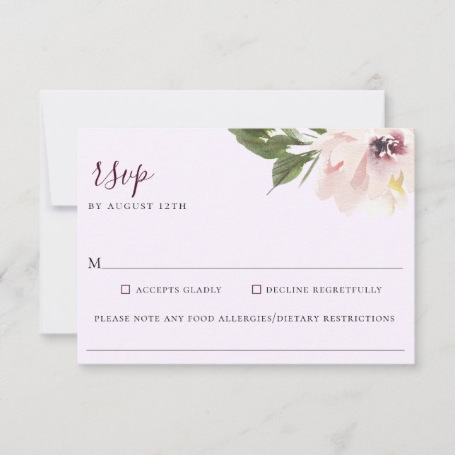 Blush Plum Floral Wedding Food Allergy RSVP Card (Front)