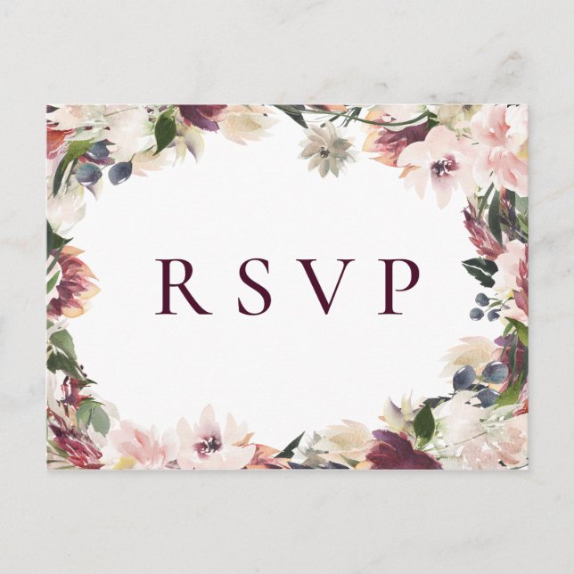 Blush Plum Floral Wedding RSVP Song Request Invitation Postcard (Front)
