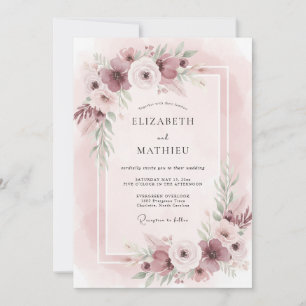 Blush Plum Ranunculus Eucalyptus Wedding Invitation