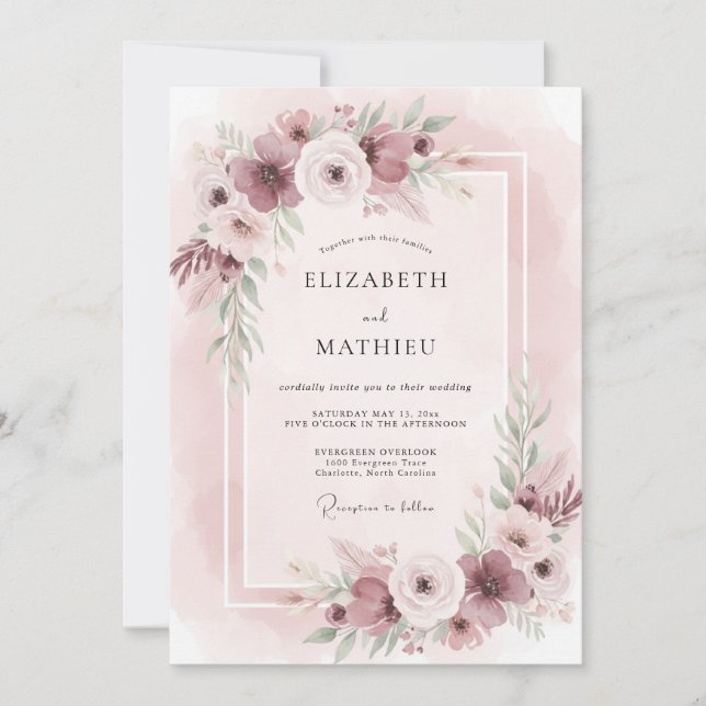 Blush Plum Ranunculus Eucalyptus Wedding Invitation (Front)