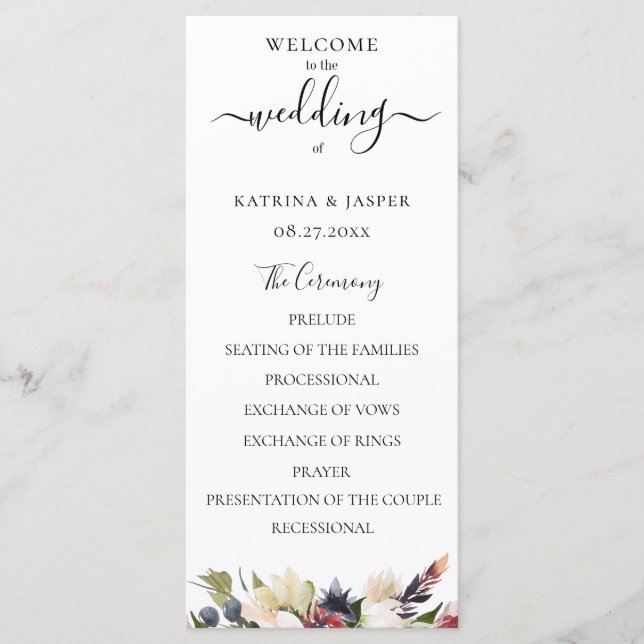 Blush Plum Watercolor Floral Wedding Programme (Front)