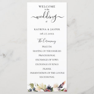 Blush Plum Watercolor Floral Wedding Programme