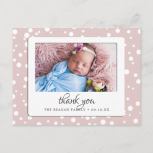 Blush Polka Dots Birth Announcement Thank You Postcard